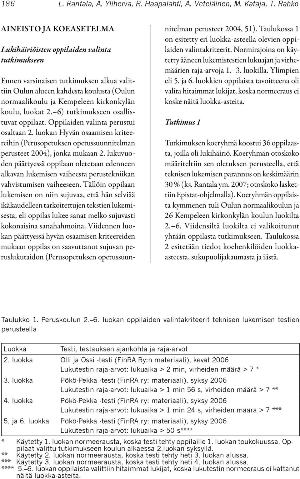 kirkonkylän koulu, luokat 2. 6) tutkimukseen osallistuvat oppilaat. Oppilaiden valinta perustui osaltaan 2.