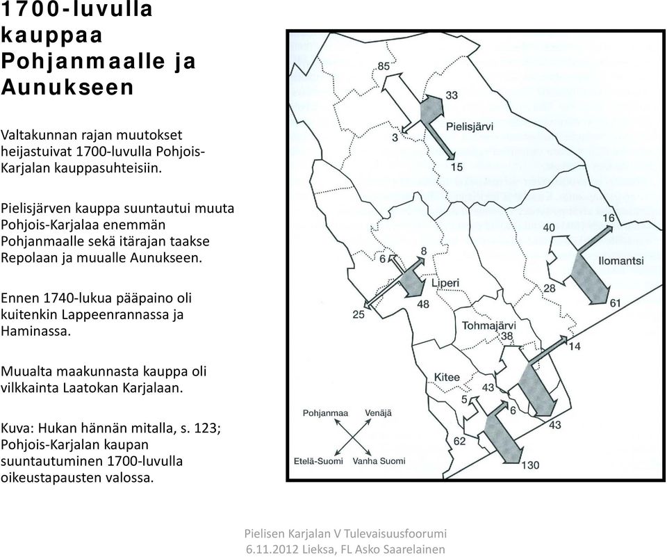 Pielisjärven kauppa suuntautui muuta Pohjois Karjalaa enemmän Pohjanmaalle sekä itärajan taakse Repolaan ja muualle Aunukseen.
