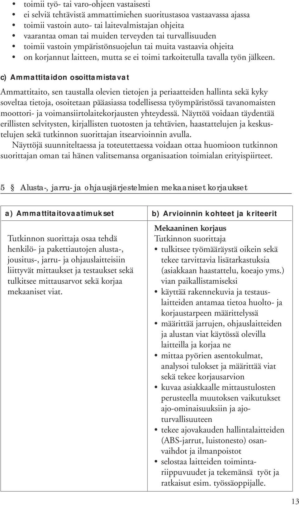 c) Ammattitaidon osoittamistavat Ammattitaito, sen taustalla olevien tietojen ja periaatteiden hallinta sekä kyky soveltaa tietoja, osoitetaan pääasiassa todellisessa työympäristössä tavanomaisten