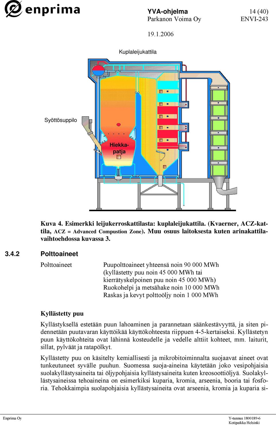 2 Polttoaineet Polttoaineet Puupolttoaineet yhteensä noin 90 000 MWh (kyllästetty puu noin 45 000 MWh tai kierrätyskelpoinen puu noin 45 000 MWh) Ruokohelpi ja metsähake noin 10 000 MWh Raskas ja