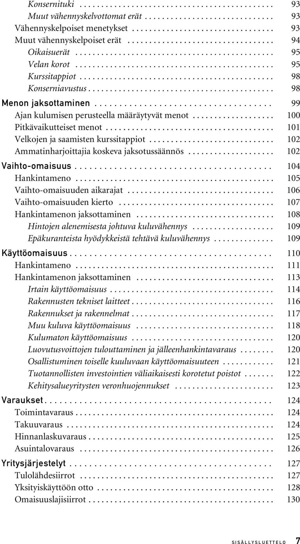 .......................................... 98 Menon jaksottaminen.................................... 99 Ajan kulumisen perusteella määräytyvät menot................... 100 Pitkävaikutteiset menot.