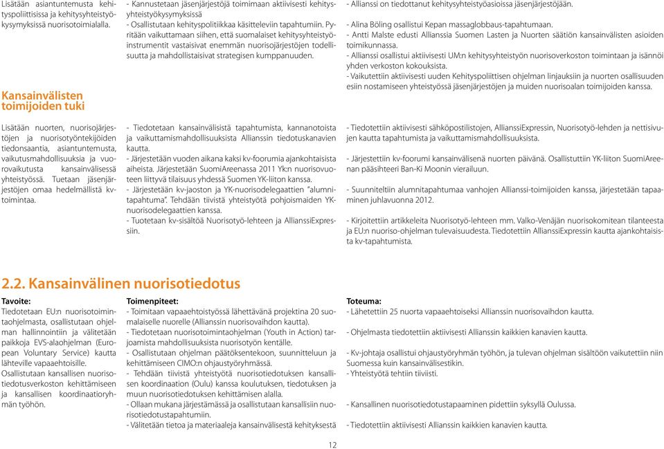 Tuetaan jäsenjärjestöjen omaa hedelmällistä kvtoimintaa.