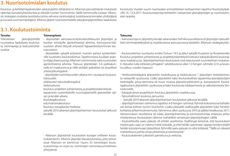 Allianssi järjesti nuorisotoimialalle sekä jäsenjärjestöilleen laadukasta 3.1.