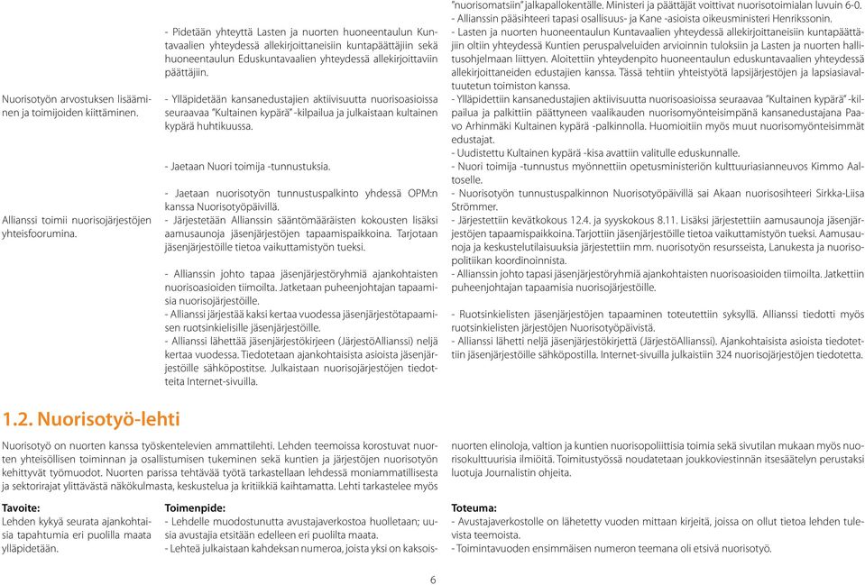 - Ylläpidetään kansanedustajien aktiivisuutta nuorisoasioissa seuraavaa Kultainen kypärä -kilpailua ja julkaistaan kultainen kypärä huhtikuussa. - Jaetaan Nuori toimija -tunnustuksia.