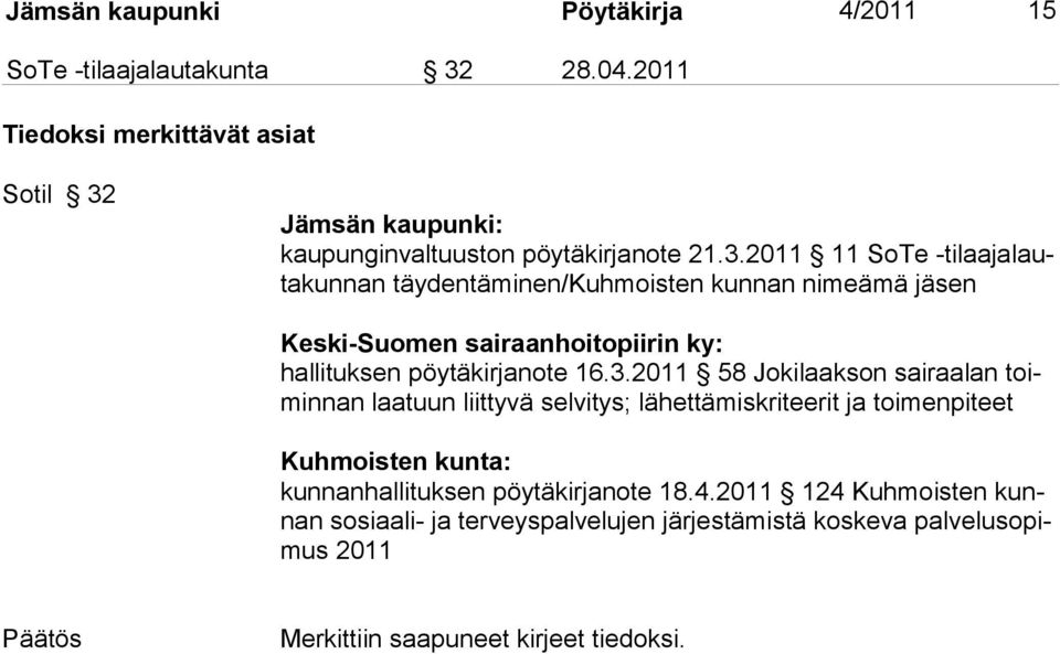 Jämsän kaupunki: kaupunginvaltuuston pöytäkirjanote 21.3.