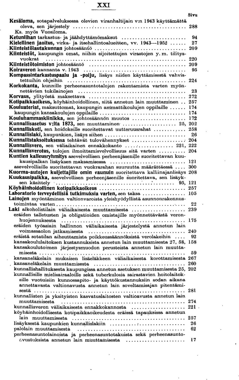 tilitys vuqkrat.................................................... 220 Kiinteistötoimiston jqhtqsääntö... 209 Koiraveron kannanta v. 1943... 95 Kompassi~t~rkas~u.