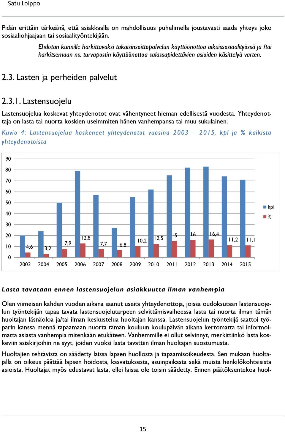 Lasten ja perheiden palvelut 2.3.1. Lastensuojelu Lastensuojelua koskevat yhteydenotot ovat vähentyneet hieman edellisestä vuodesta.