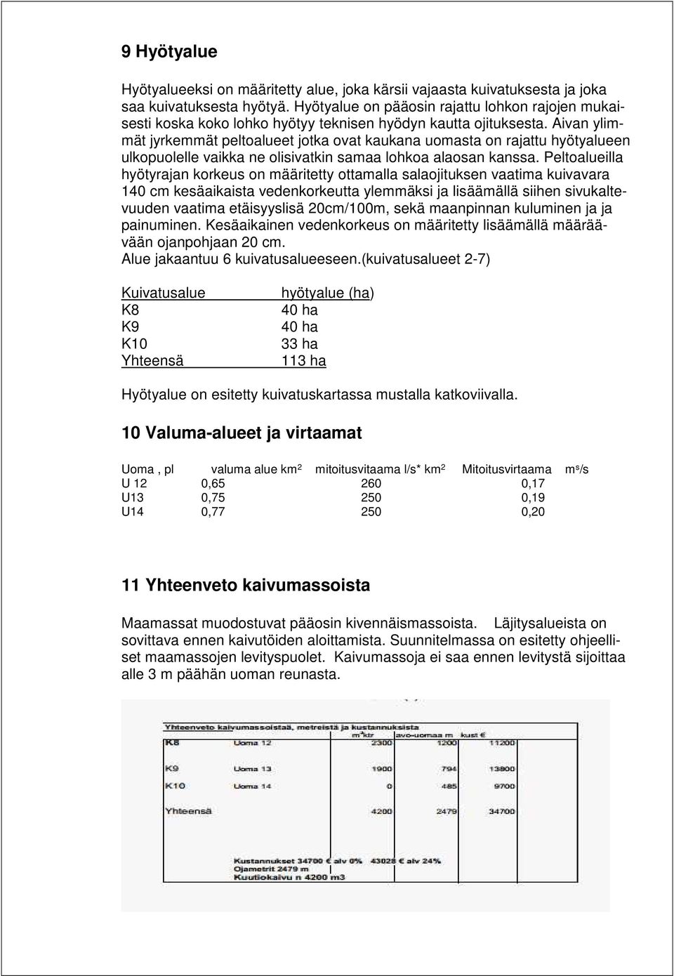 Aivan ylimmät jyrkemmät peltoalueet jotka ovat kaukana uomasta on rajattu hyötyalueen ulkopuolelle vaikka ne olisivatkin samaa lohkoa alaosan kanssa.