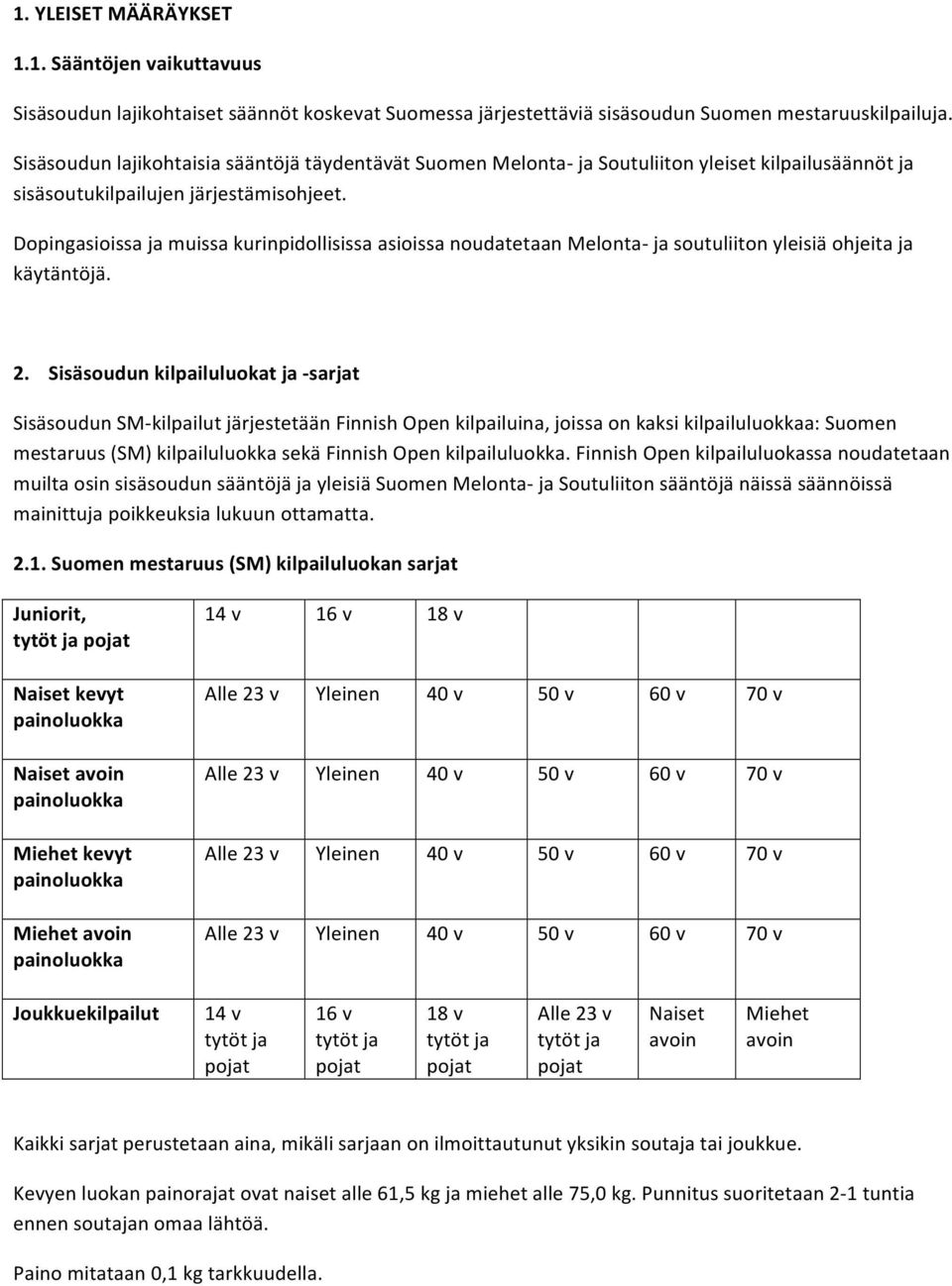 Dopingasioissa ja muissa kurinpidollisissa asioissa noudatetaan Melonta- ja soutuliiton yleisiä ohjeita ja käytäntöjä. 2.