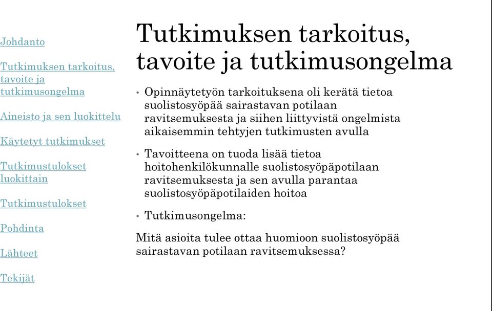 hoitohenkilökunnalle suolistosyöpäpotilaan ravitsemuksesta ja sen avulla parantaa suolistosyöpäpotilaiden