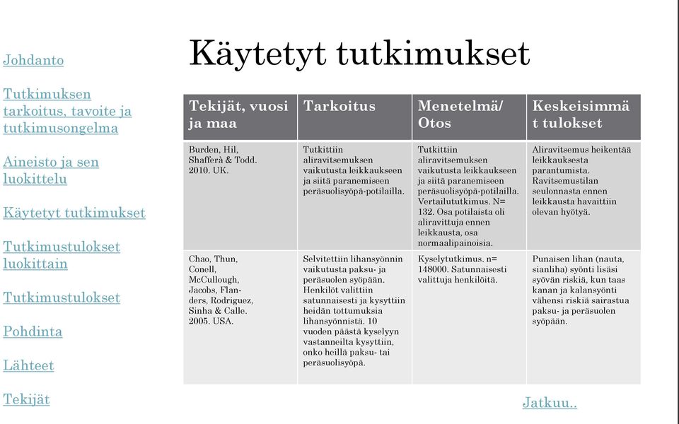 Selvitettiin lihansyönnin vaikutusta paksu- ja peräsuolen syöpään. Henkilöt valittiin satunnaisesti ja kysyttiin heidän tottumuksia lihansyönnistä.