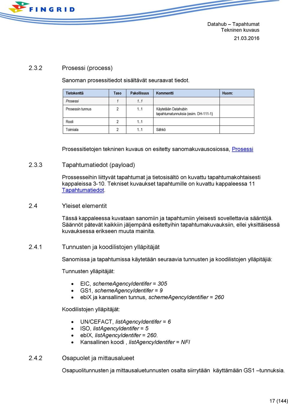 3 Tapahtumatiedot (payload) Prossesseihin liittyvät tapahtumat ja tietosisältö on kuvattu tapahtumakohtaisesti kappaleissa 3-10.