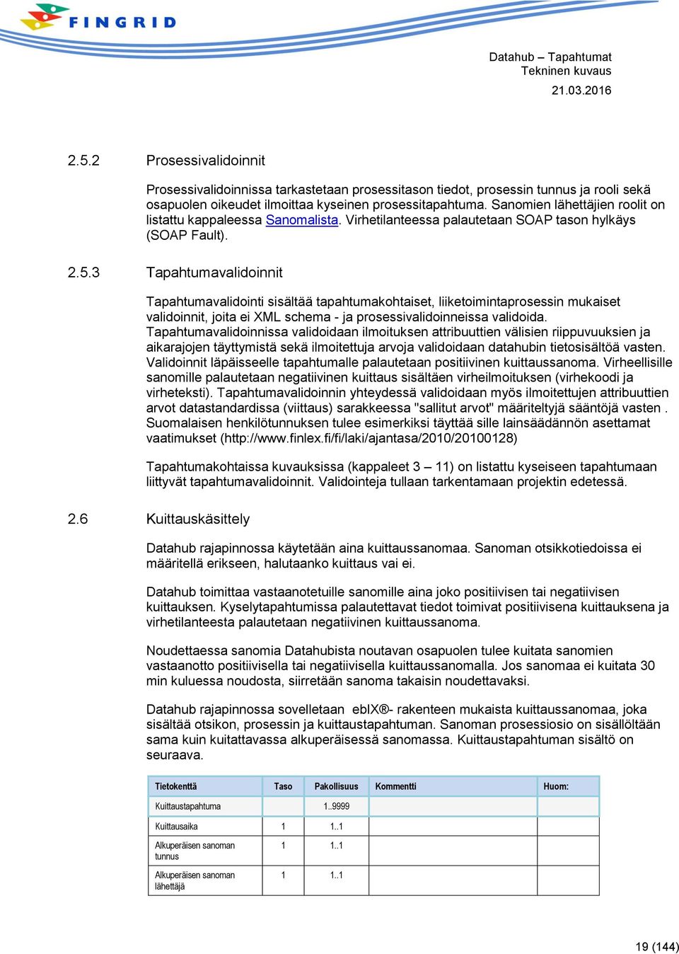 3 Tapahtumavalidoinnit Tapahtumavalidointi sisältää tapahtumakohtaiset, liiketoimintaprosessin mukaiset validoinnit, joita ei XML schema - ja prosessivalidoinneissa validoida.