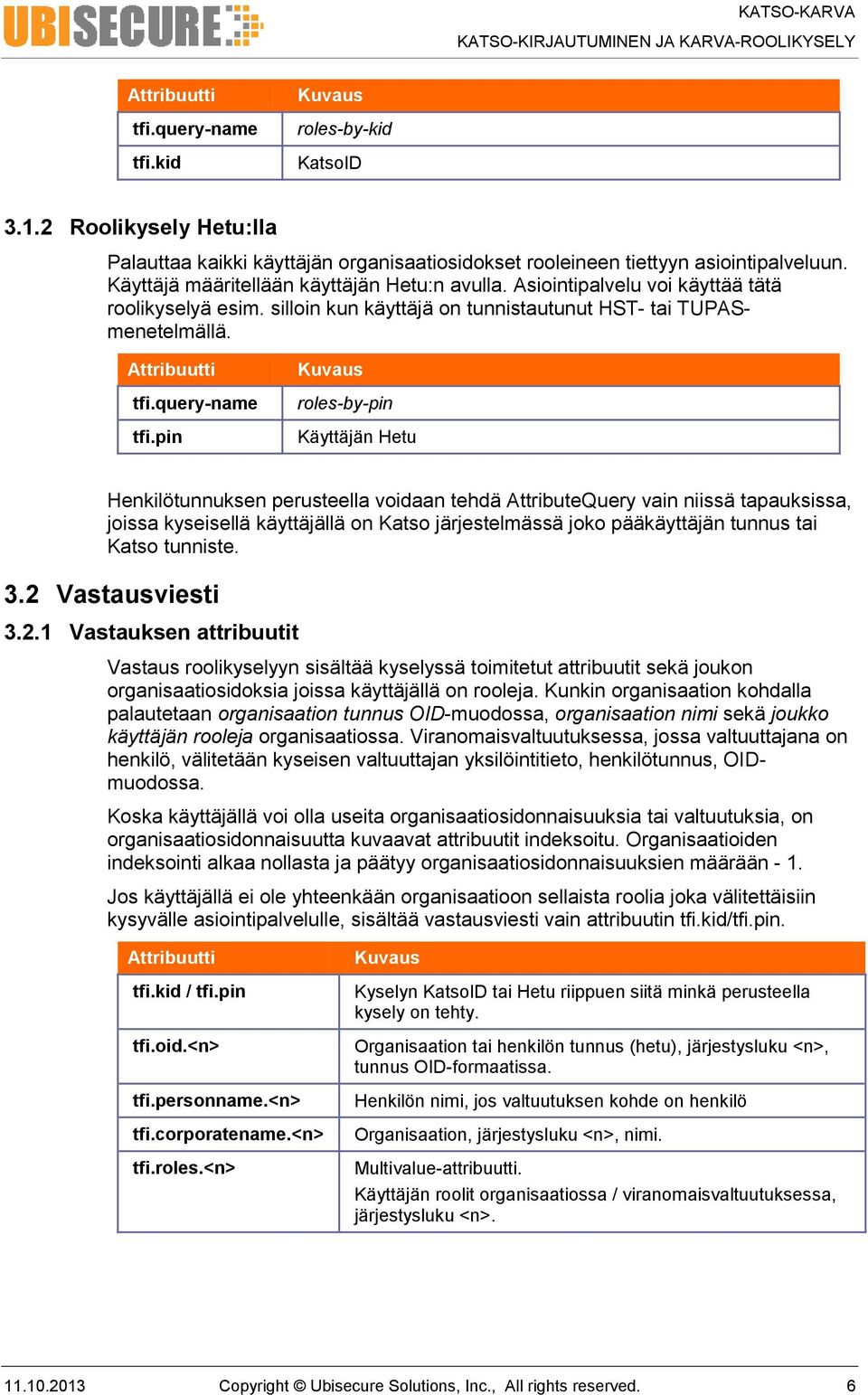 pin Kuvaus roles-by-pin Käyttäjän Hetu Henkilötunnuksen perusteella voidaan tehdä AttributeQuery vain niissä tapauksissa, joissa kyseisellä käyttäjällä on Katso järjestelmässä joko pääkäyttäjän