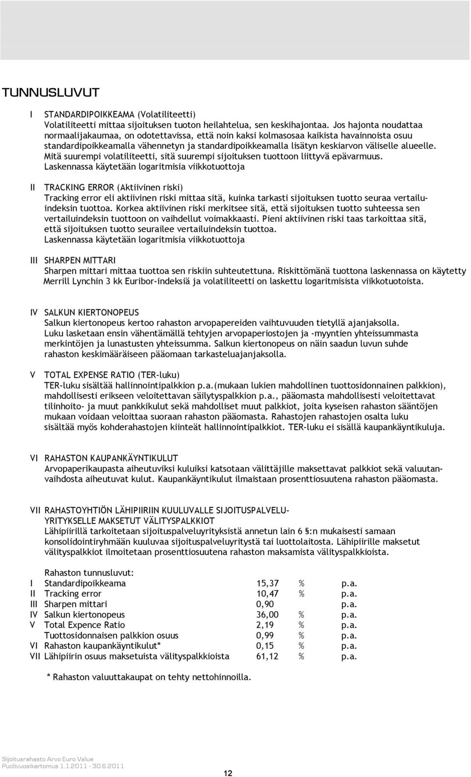 alueelle. Mitä suurempi volatiliteetti, sitä suurempi sijoituksen tuottoon liittyvä epävarmuus.