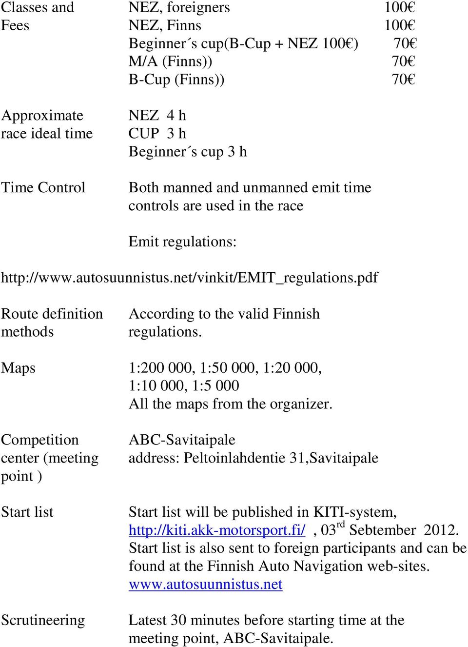pdf Route definition methods According to the valid Finnish regulations. Maps 1:200 000, 1:50 000, 1:20 000, 1:10 000, 1:5 000 All the maps from the organizer.
