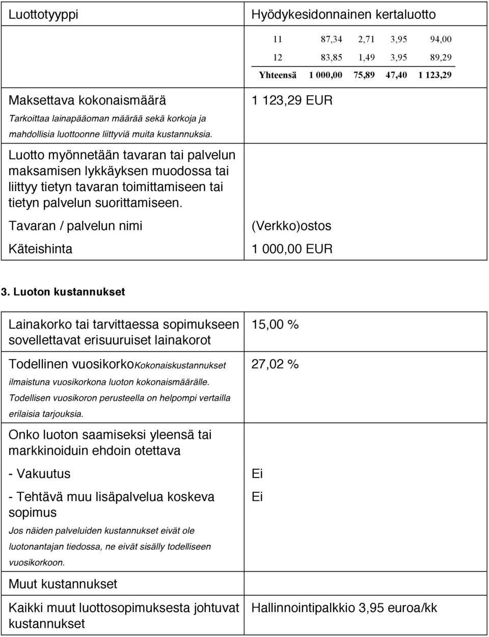 Luotto myönnetään tavaran tai palvelun maksamisen lykkäyksen muodossa tai liittyy tietyn tavaran toimittamiseen tai tietyn palvelun suorittamiseen.