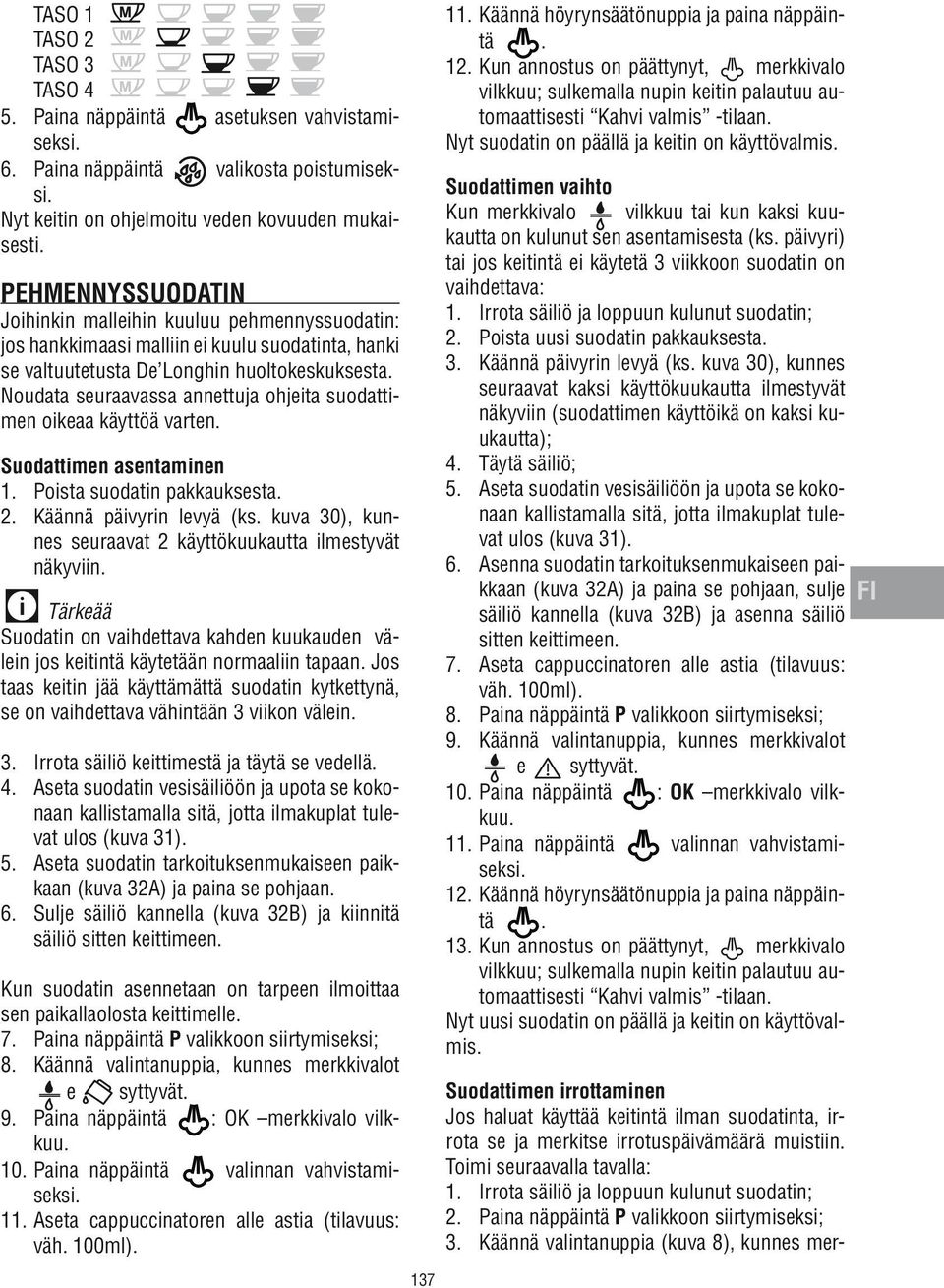 Noudata seuraavassa annettuja ohjeita suodattimen oikeaa käyttöä varten. Suodattimen asentaminen 1. Poista suodatin pakkauksesta. 2. Käännä päivyrin levyä (ks.