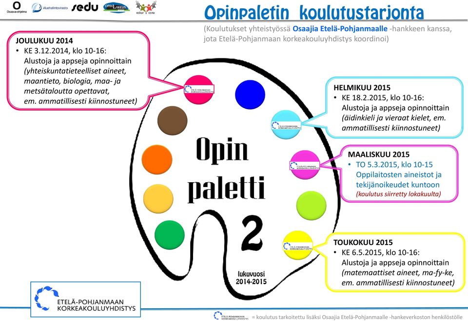 15 KE 18.2.2015, kl 10 16: Alustja ja appseja pinnittain (äidinkieli ja vieraat kielet, em. ammatillisesti kiinnstuneet) MAALISKUU 2015 TO 5.3.