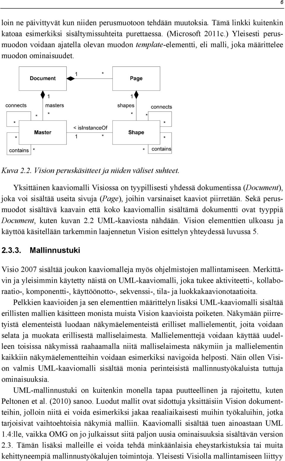 Yksittäinen kaaviomalli Visiossa on tyypillisesti yhdessä dokumentissa (Document), joka voi sisältää useita sivuja (Page), joihin varsinaiset kaaviot piirretään.