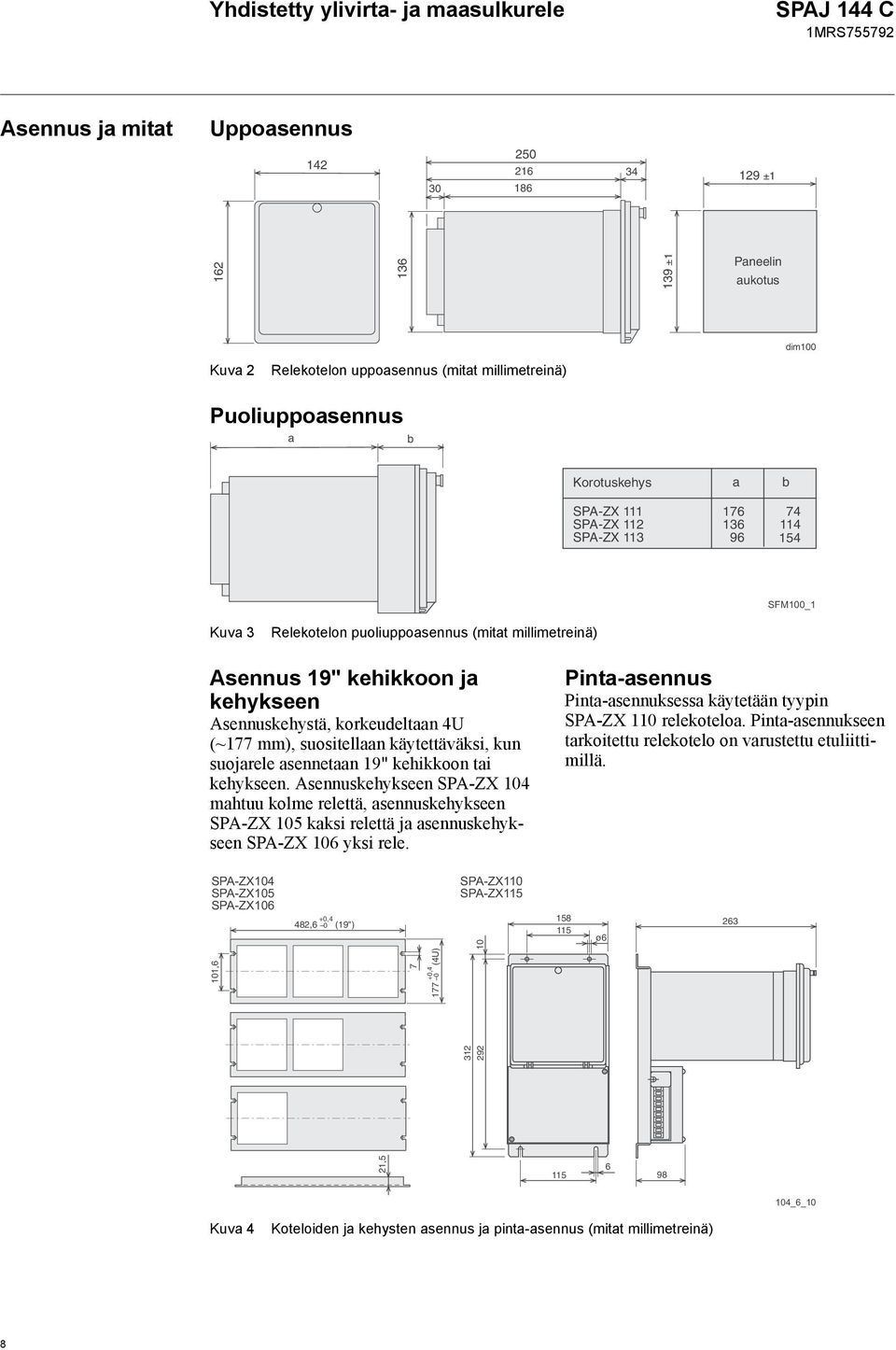 käytettäväksi, kun suojarele asennetaan 19" kehikkoon tai kehykseen.