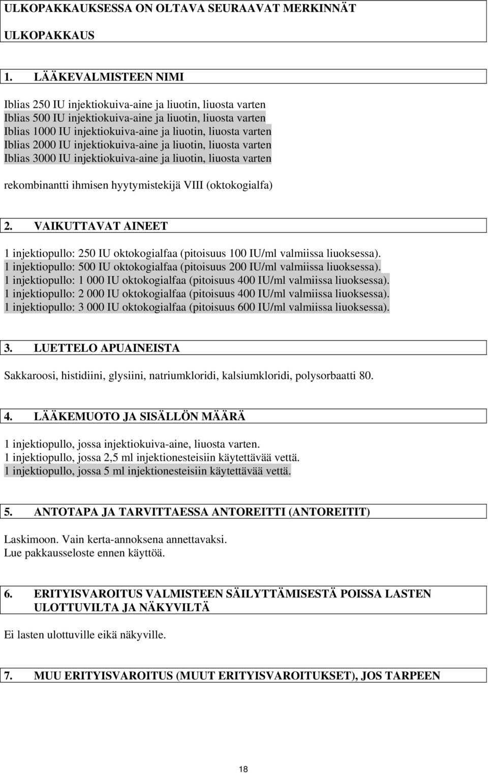 varten Iblias 2000 IU injektiokuiva-aine ja liuotin, liuosta varten Iblias 3000 IU injektiokuiva-aine ja liuotin, liuosta varten rekombinantti ihmisen hyytymistekijä VIII (oktokogialfa) 2.