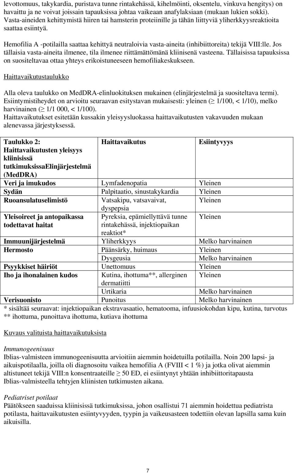 Hemofilia A -potilailla saattaa kehittyä neutraloivia vasta-aineita (inhibiittoreita) tekijä VIII:lle. Jos tällaisia vasta-aineita ilmenee, tila ilmenee riittämättömänä kliinisenä vasteena.