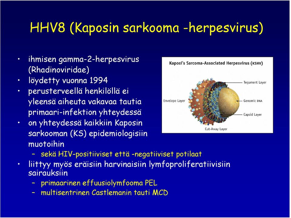 Kaposin sarkooman (KS) epidemiologisiin muotoihin sekä HIV-positiiviset että -negatiiviset potilaat liittyy myös