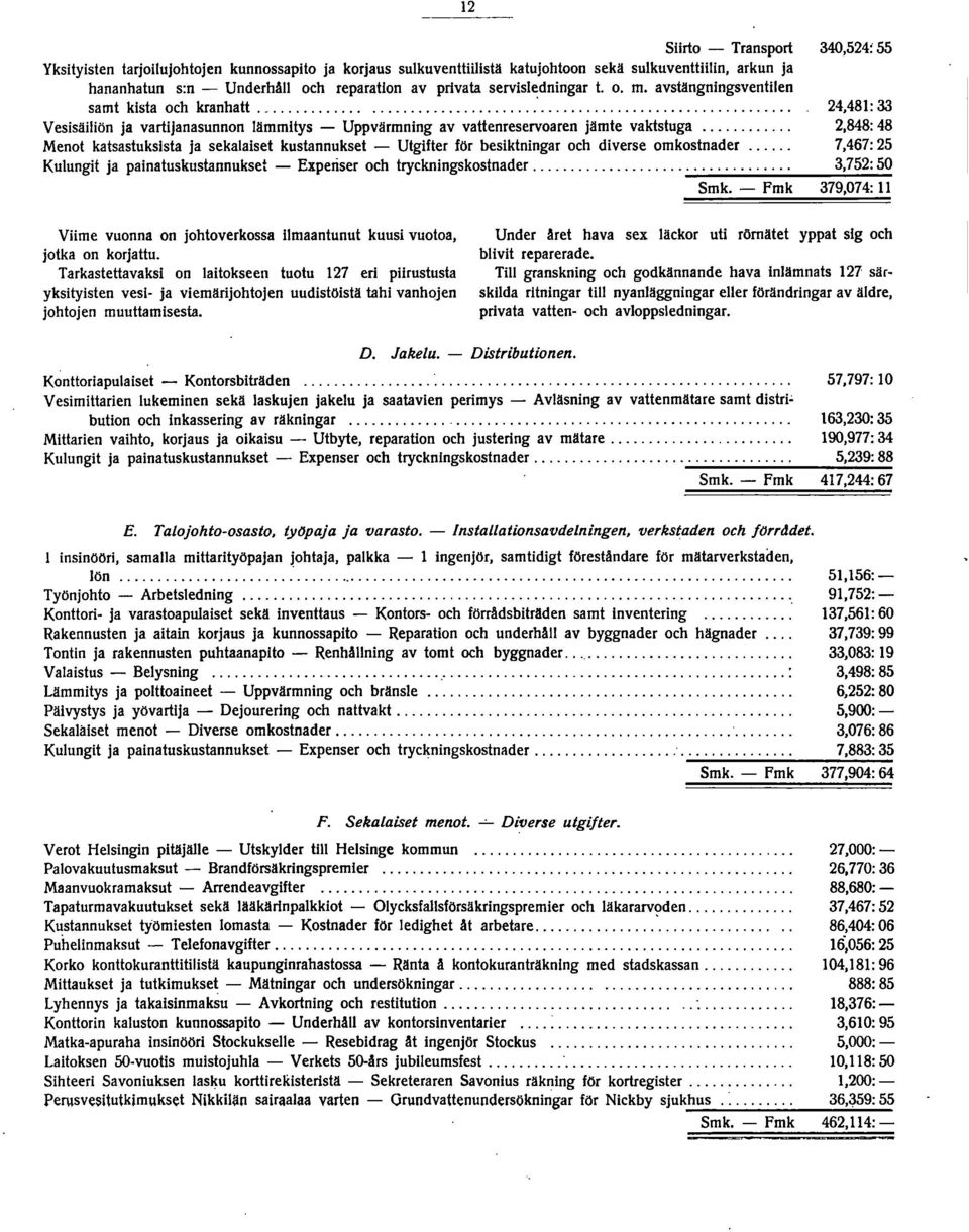 .. -. -... Vesisäiliön ja vartijanasunnon lämmitys - Uppvärmning av vauenreservoaren jämte vaktstuga " _.