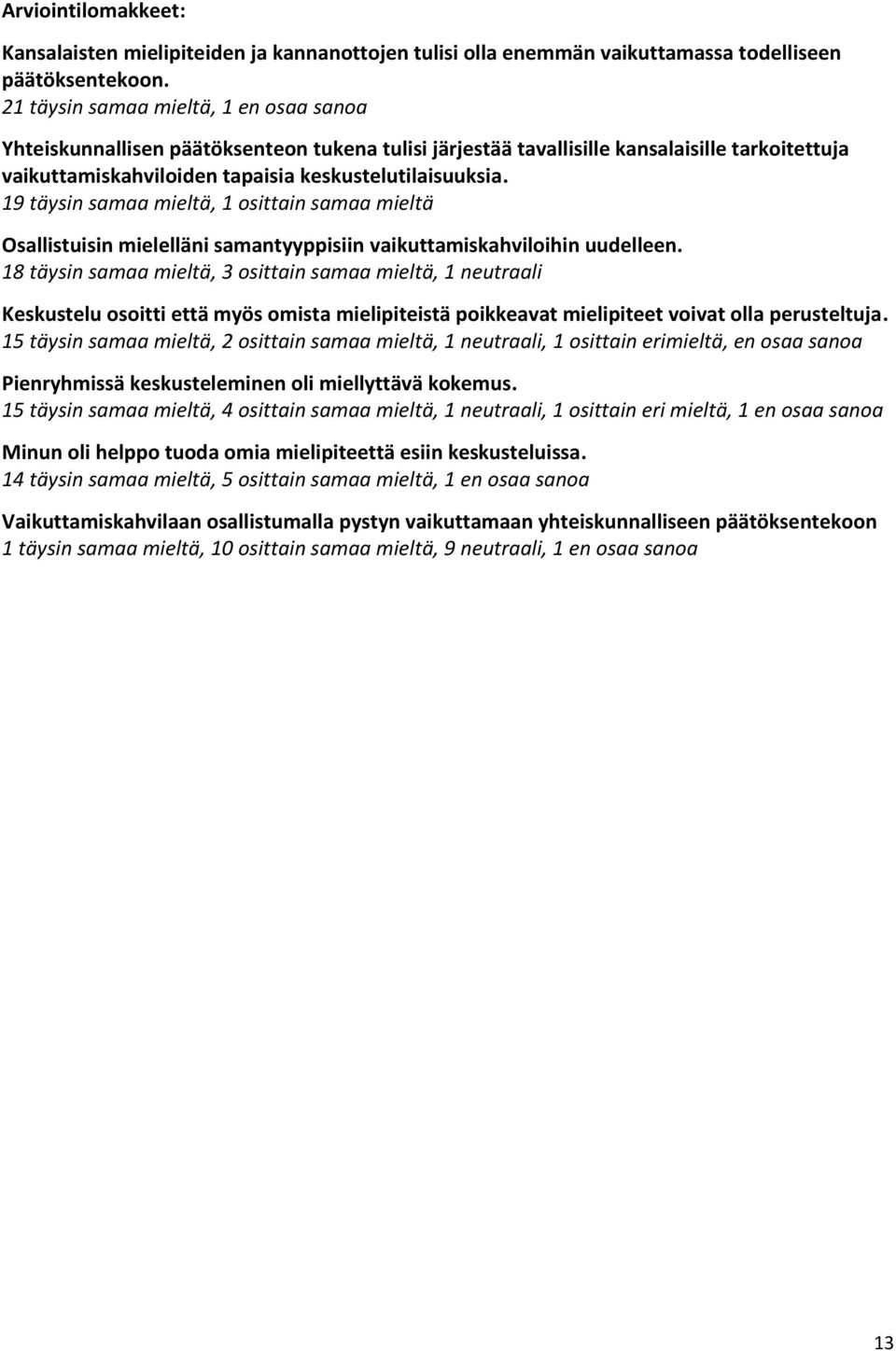 19 täysin samaa mieltä, 1 osittain samaa mieltä Osallistuisin mielelläni samantyyppisiin vaikuttamiskahviloihin uudelleen.