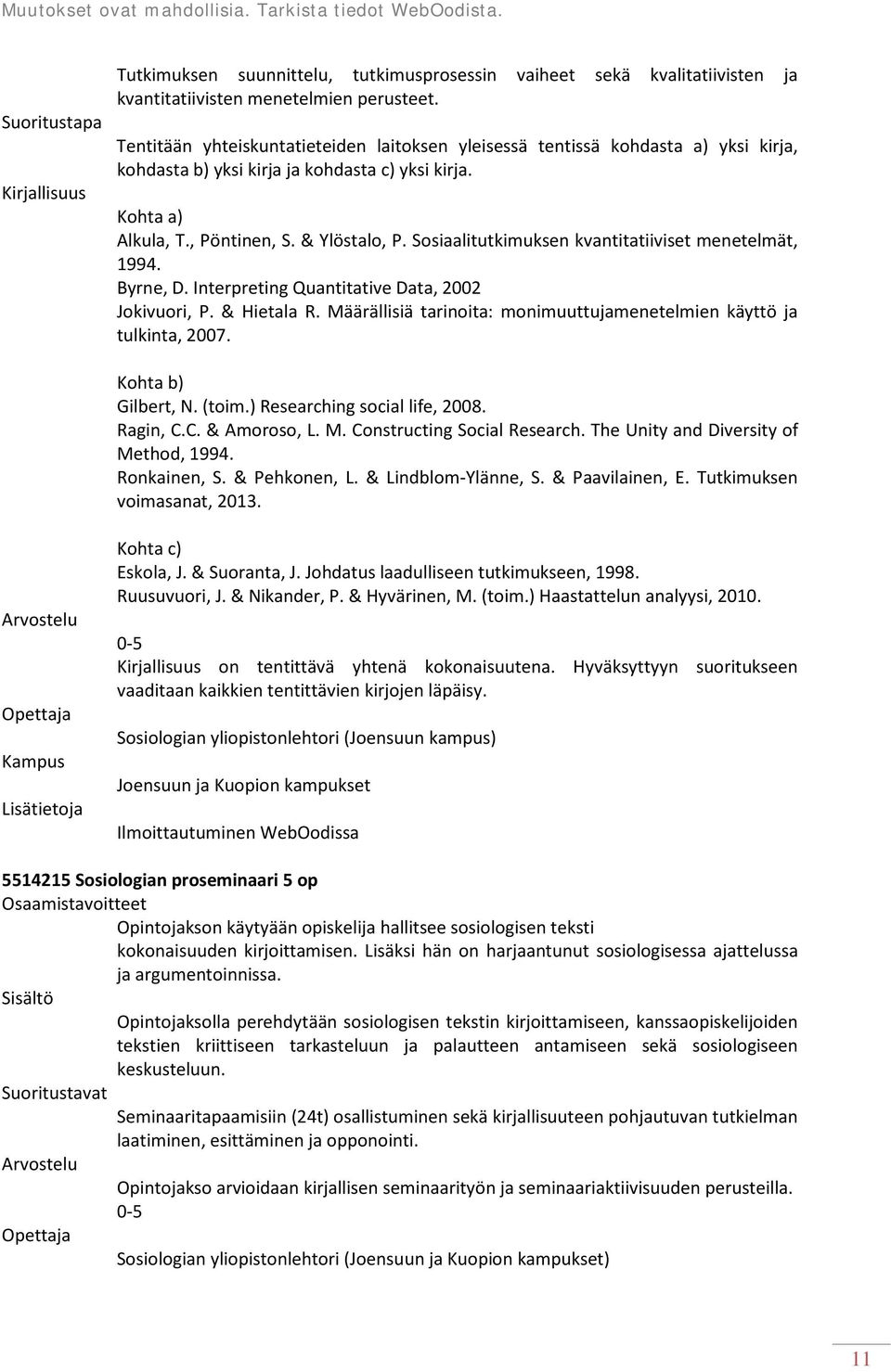 Sosiaalitutkimuksen kvantitatiiviset menetelmät, 1994. Byrne, D. Interpreting Quantitative Data, 2002 Jokivuori, P. & Hietala R.