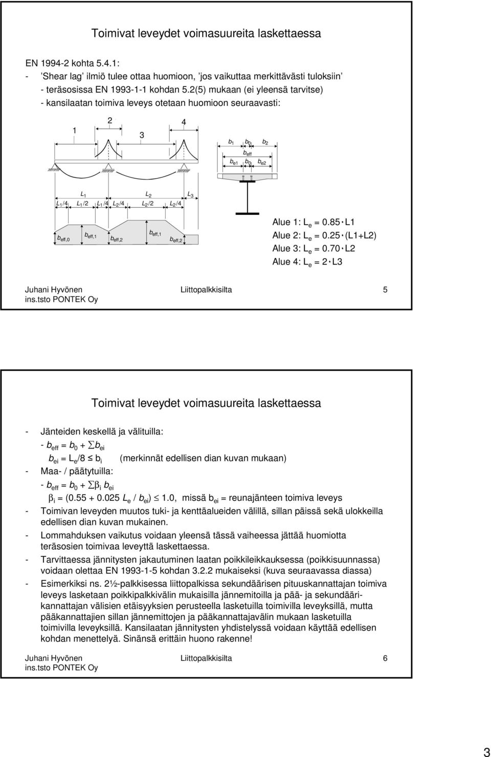 eff,2 b eff,1 b eff,2 Alue 1: L e = 0.85 L1 Alue 2: L e = 0.25 (L1+L2) Alue 3: L e = 0.