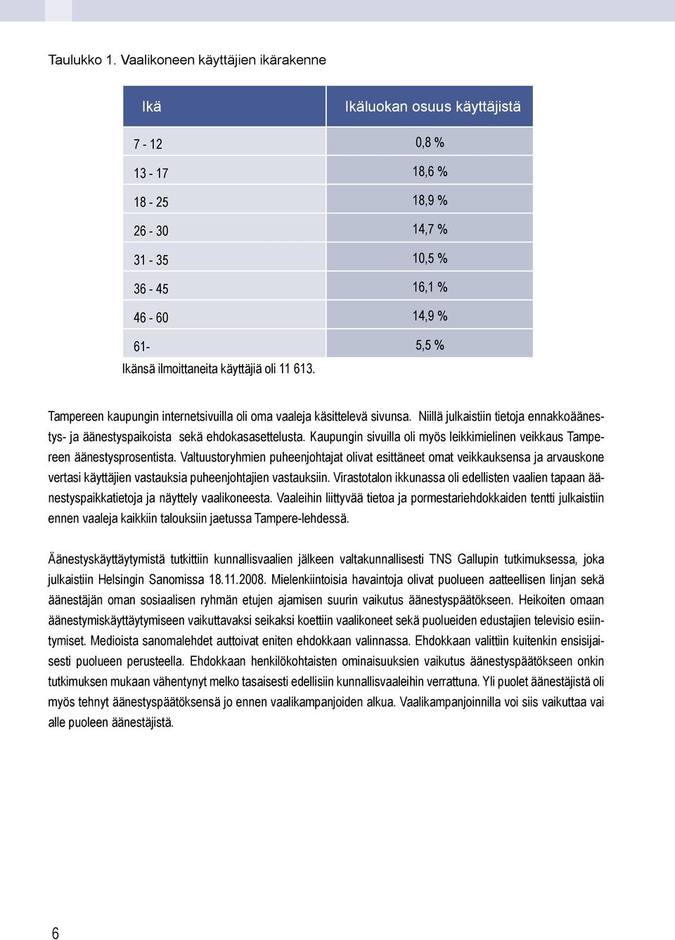11 613. Tampereen kaupungin internetsivuilla oli oma vaaleja käsittelevä sivunsa. Niillä julkaistiin tietoja ennakkoäänestys- ja äänestyspaikoista sekä ehdokasasettelusta.