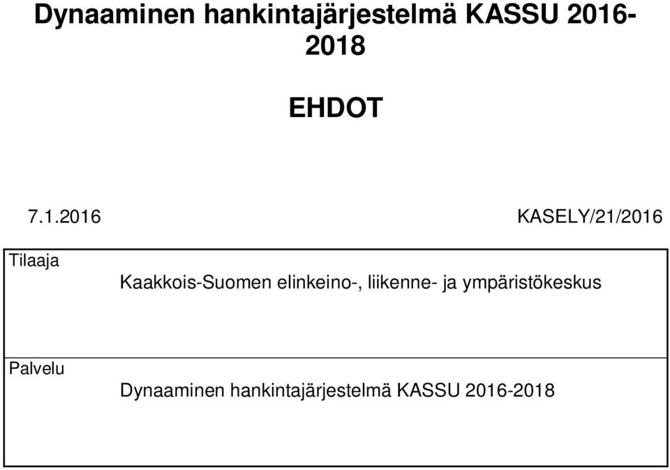2016 KASELY/21/2016 Tilaaja Kaakkois-Suomen