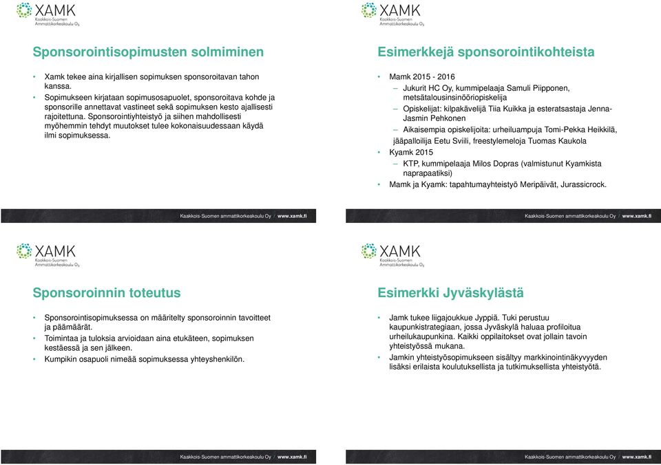 Sponsorointiyhteistyö ja siihen mahdollisesti myöhemmin tehdyt muutokset tulee kokonaisuudessaan käydä ilmi sopimuksessa.