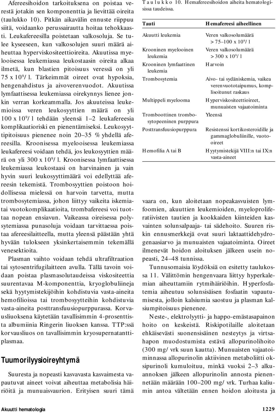 Akuutissa myelooisessa leukemiassa leukostaasin oireita alkaa ilmetä, kun blastien pitoisuus veressä on yli 75 x 10 9 /l. Tärkeimmät oireet ovat hypoksia, hengenahdistus ja aivoverenvuodot.