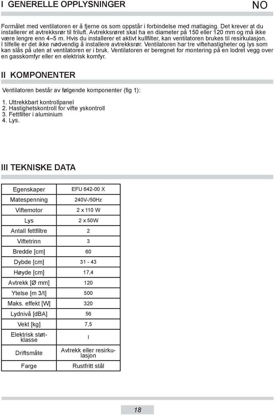 I tilfelle er det ikke nødvendig å installere avtrekksrør. Ventilatoren har tre viftehastigheter og lys som kan slås på uten at ventilatoren er i bruk.