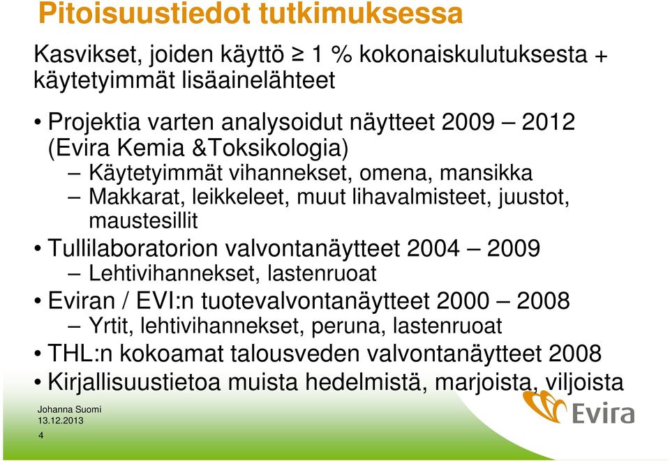 maustesillit Tullilaboratorion valvontanäytteet 2004 2009 Lehtivihannekset, lastenruoat Eviran / EVI:n tuotevalvontanäytteet 2000 2008 Yrtit,