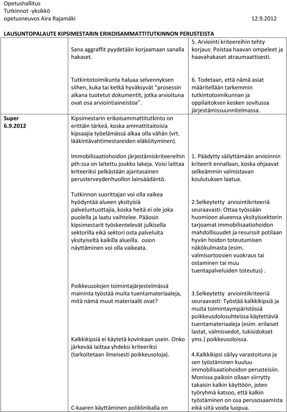 2012 Tutkintotoimikunta haluaa selvennyksen siihen, kuka tai ketkä hyväksyvät prosessin aikana tuotetut dokumentit, jotka arvioituna ovat osa arviointiaineistoa.