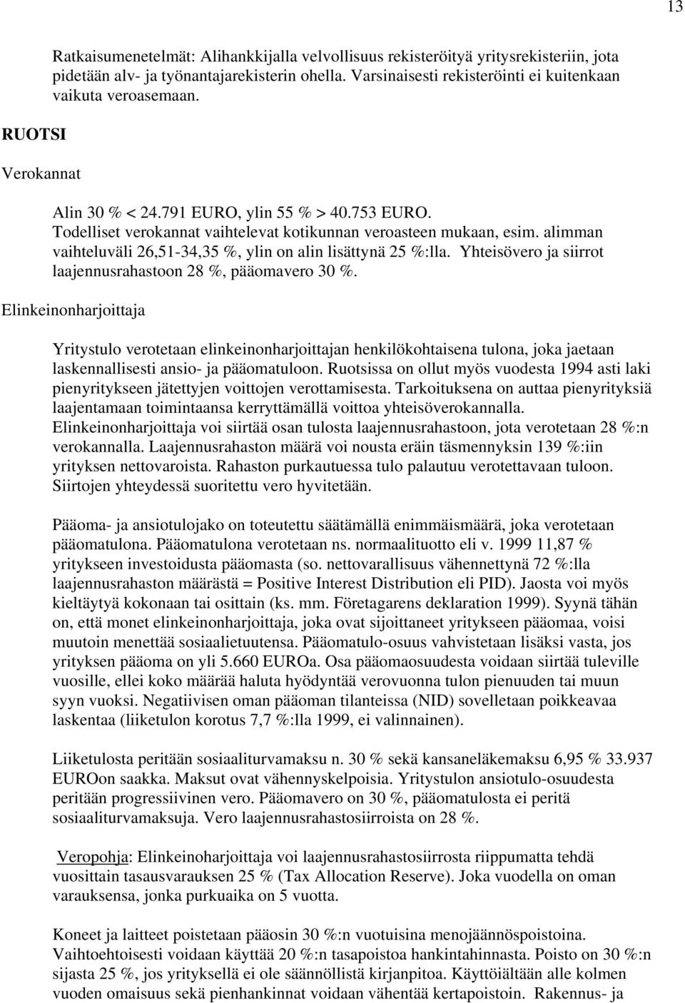 alimman vaihteluväli 26,51-34,35 %, ylin on alin lisättynä 25 %:lla. Yhteisövero ja siirrot laajennusrahastoon 28 %, pääomavero 30 %.