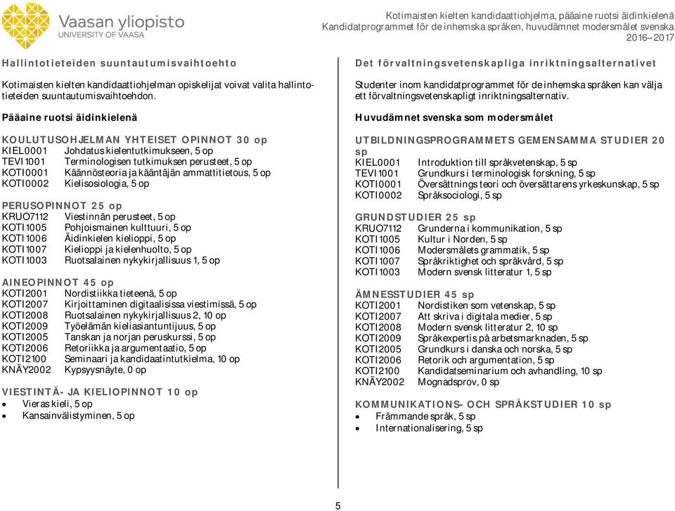 ammattitietous, 5 op KOTI0002 Kielisosiologia, 5 op PERUSOPINNOT 25 op KRUO7112 Viestinnän perusteet, 5 op KOTI1005 Pohjoismainen kulttuuri, 5 op KOTI1006 Äidinkielen kielioppi, 5 op KOTI1007