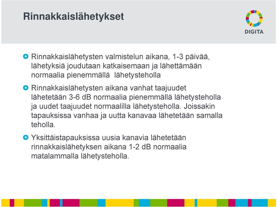 lähetysteholla ja uudet taajuudet normaalilla lähetysteholla.