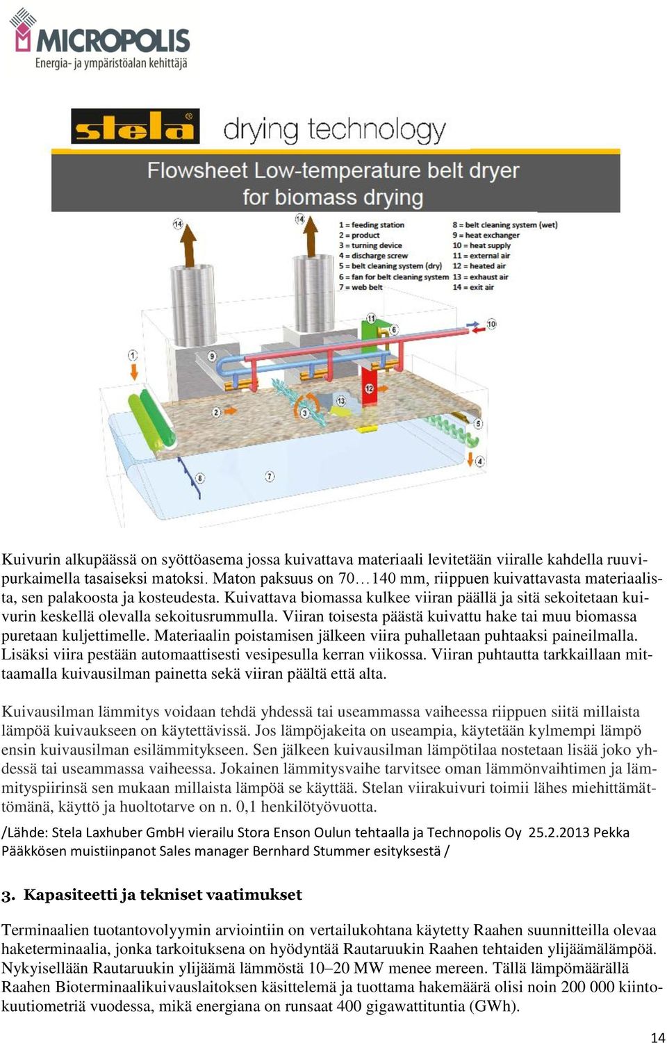 Kuivattava biomassa kulkee viiran päällä ja sitä sekoitetaan kuivurin keskellä olevalla sekoitusrummulla. Viiran toisesta päästä kuivattu hake tai muu biomassa puretaan kuljettimelle.