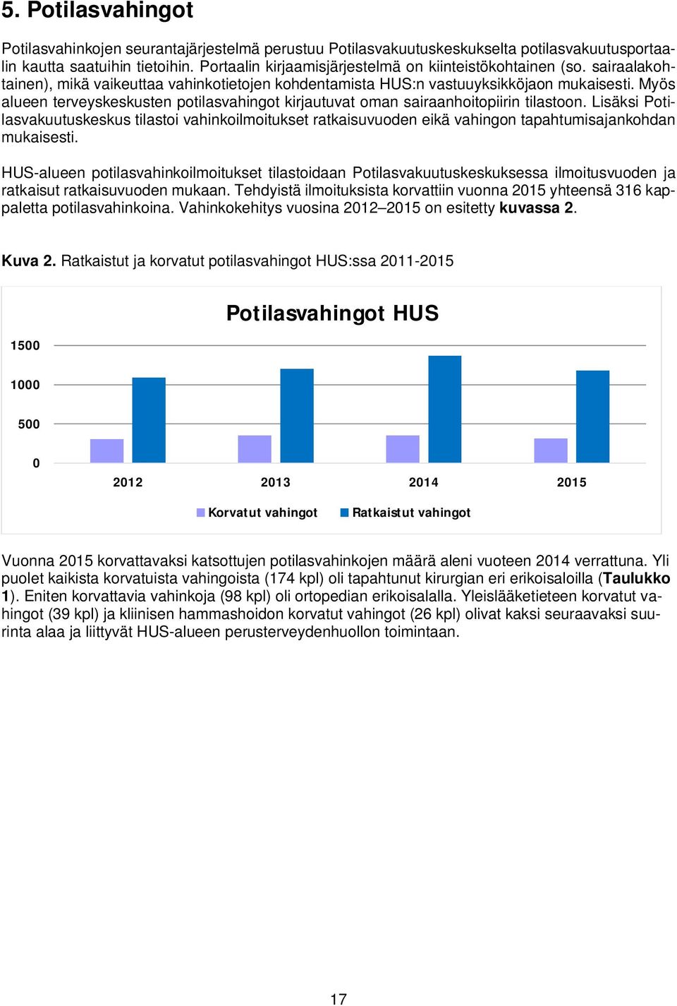 Myös alueen terveyskeskusten potilasvahingot kirjautuvat oman sairaanhoitopiirin tilastoon.