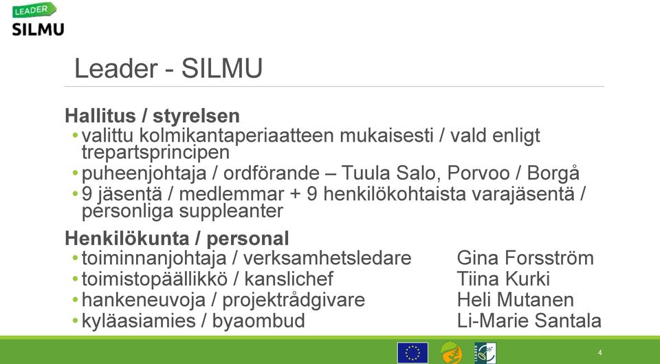 personliga suppleanter Henkilökunta / personal toiminnanjohtaja / verksamhetsledare Gina Forsström