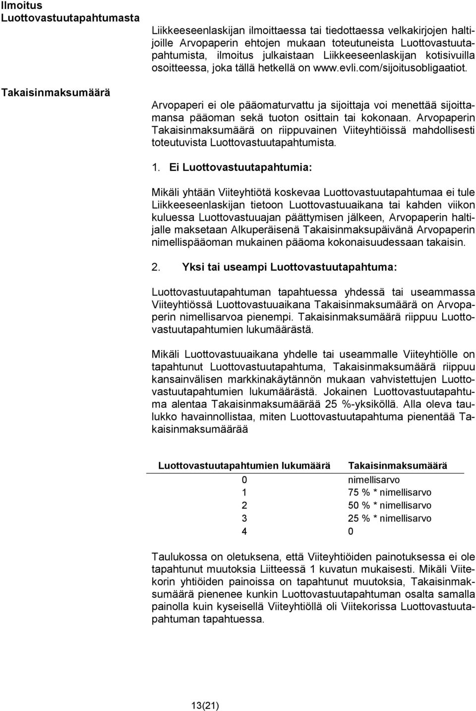 Arvopaperi ei ole pääomaturvattu ja sijoittaja voi menettää sijoittamansa pääoman sekä tuoton osittain tai kokonaan.