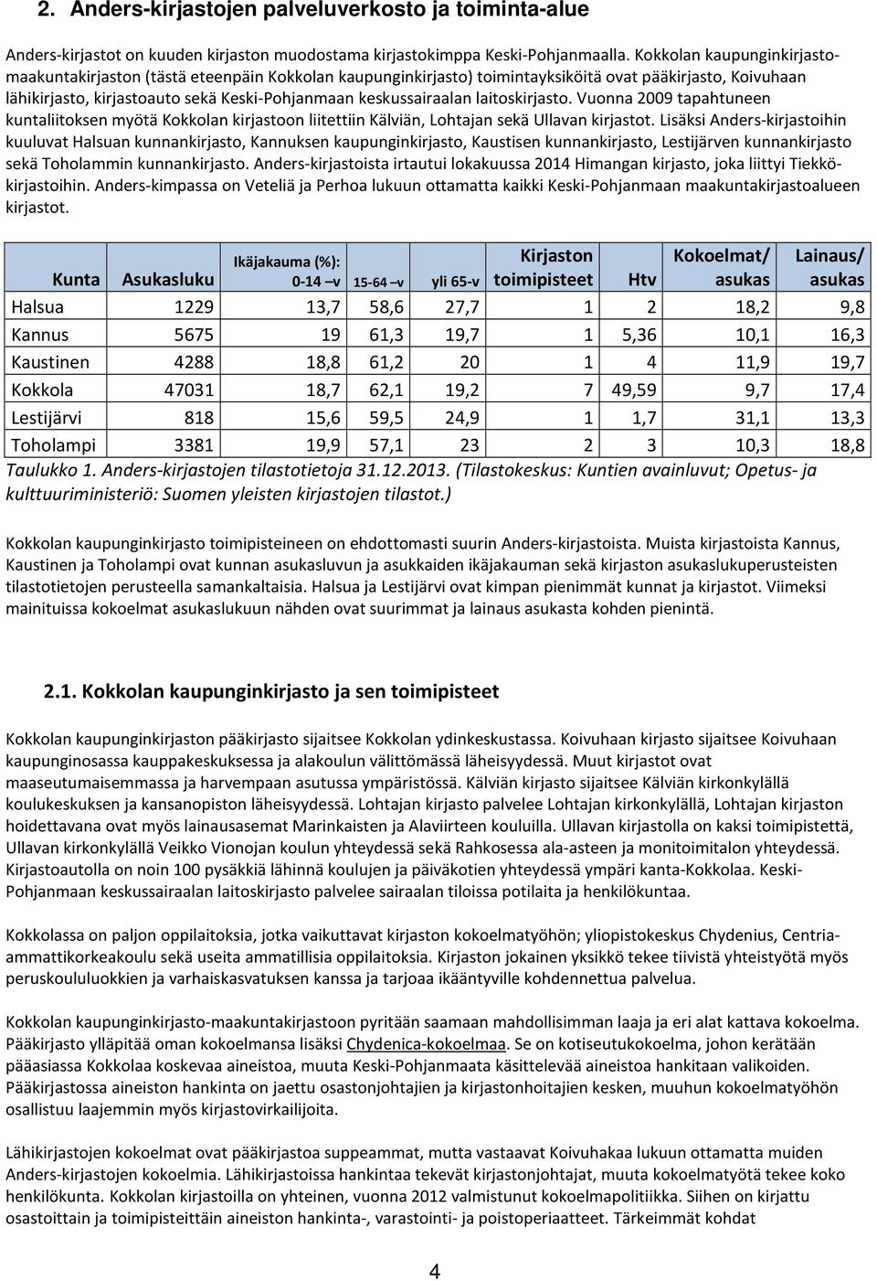 laitoskirjasto. Vuonna 2009 tapahtuneen kuntaliitoksen myötä Kokkolan kirjastoon liitettiin Kälviän, Lohtajan sekä Ullavan kirjastot.