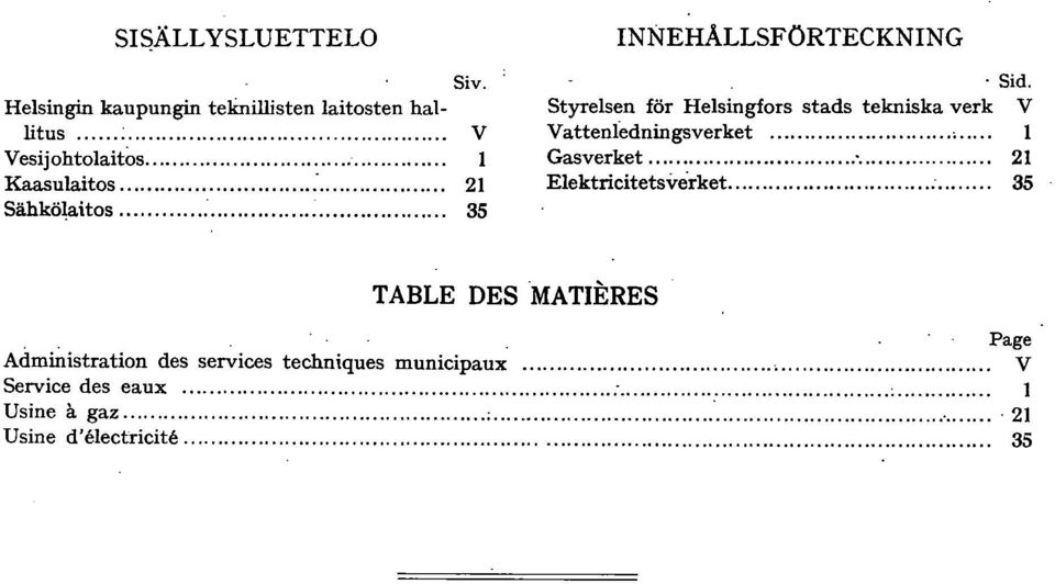 Sido Styrelsen för Helsingfors stads tekniska verk V Vatteniedningsverket...;... 1 Gasverket.