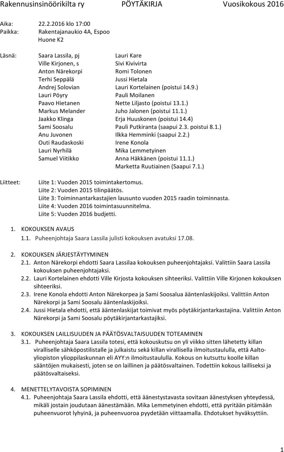 Solovian Lauri Kortelainen (poistui 14.9.) Lauri Pöyry Pauli Moilanen Paavo Hietanen Nette Liljasto (poistui 13.1.) Markus Melander Juho Jalonen (poistui 11.1.) Jaakko Klinga Erja Huuskonen (poistui 14.