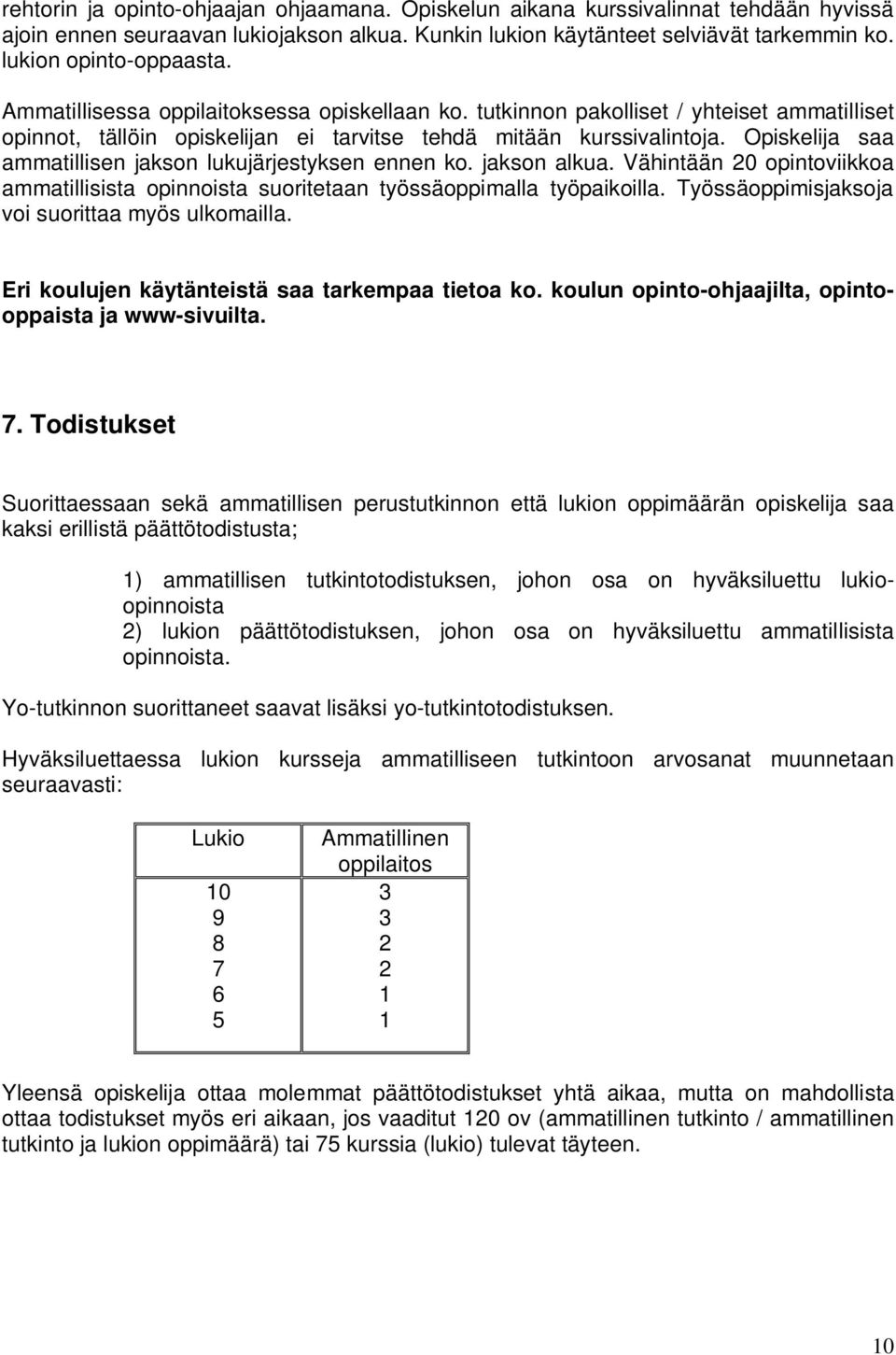 Opiskelija saa ammatillisen jakson lukujärjestyksen ennen ko. jakson alkua. Vähintään 20 opintoviikkoa ammatillisista opinnoista suoritetaan työssäoppimalla työpaikoilla.